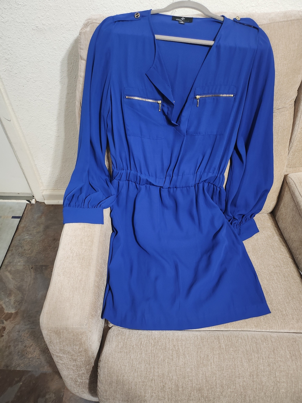 Forever 21 Cobalt Blue Long Sleeve Elastic Waist Shirt Dress